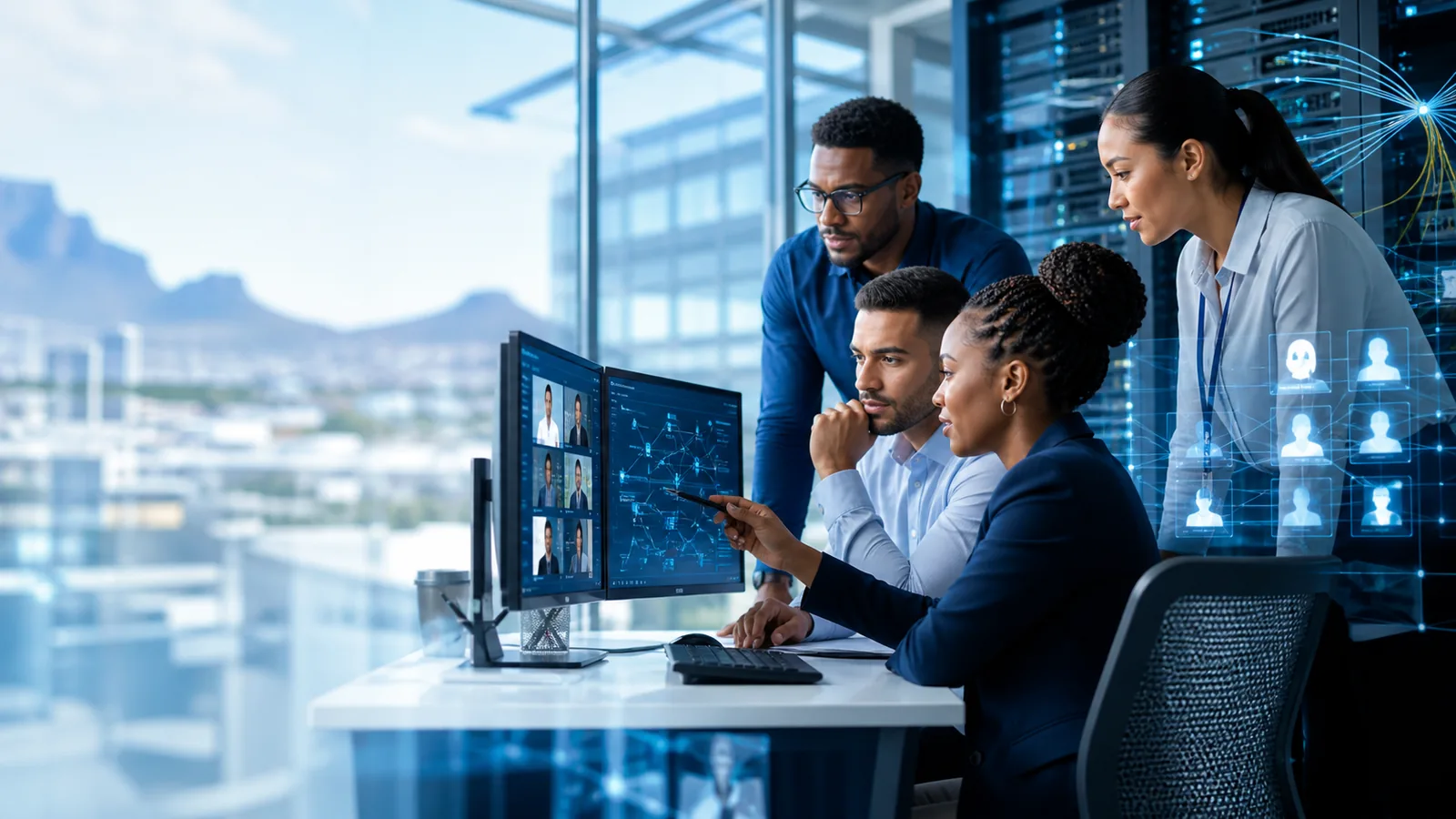 Technology recruitment team reviewing digital candidate and network data