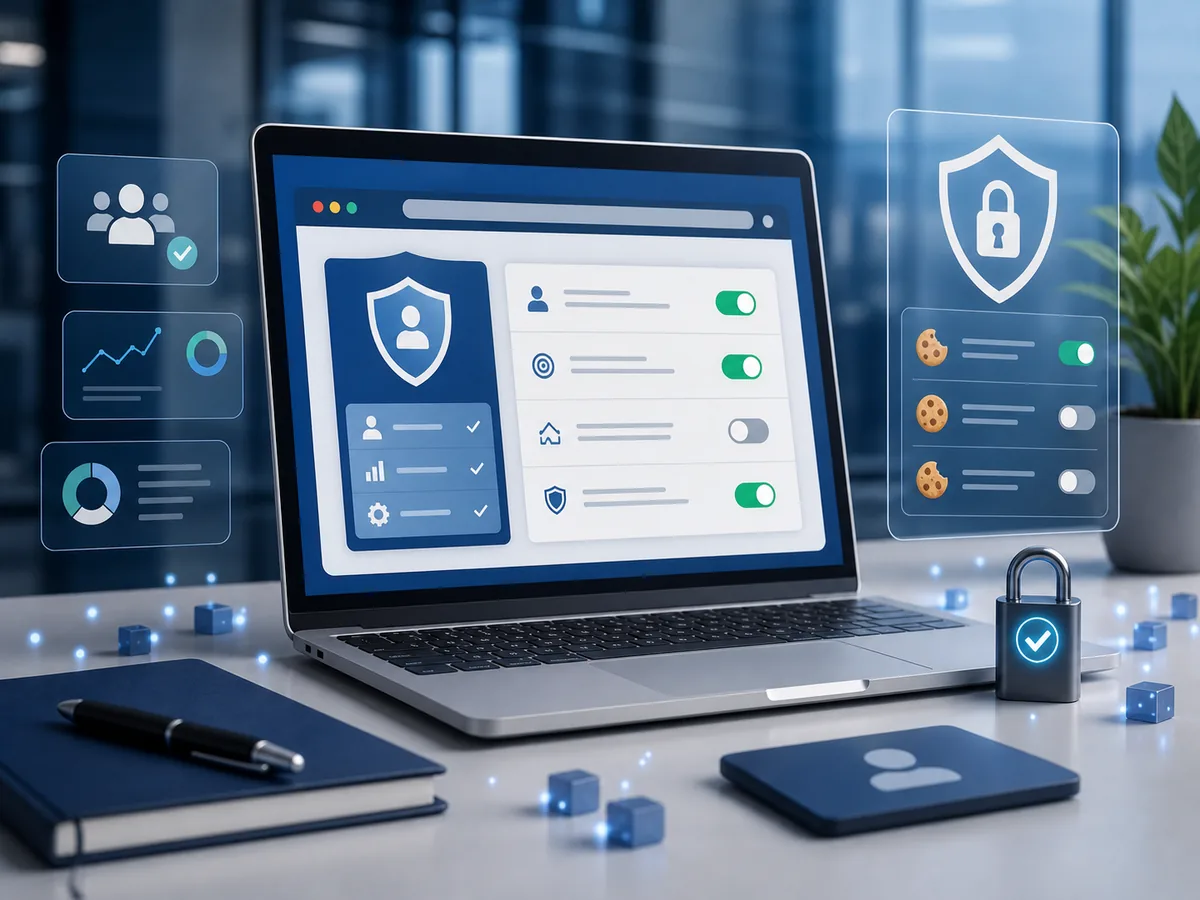 Website cookie preferences and privacy controls on a secure dashboard