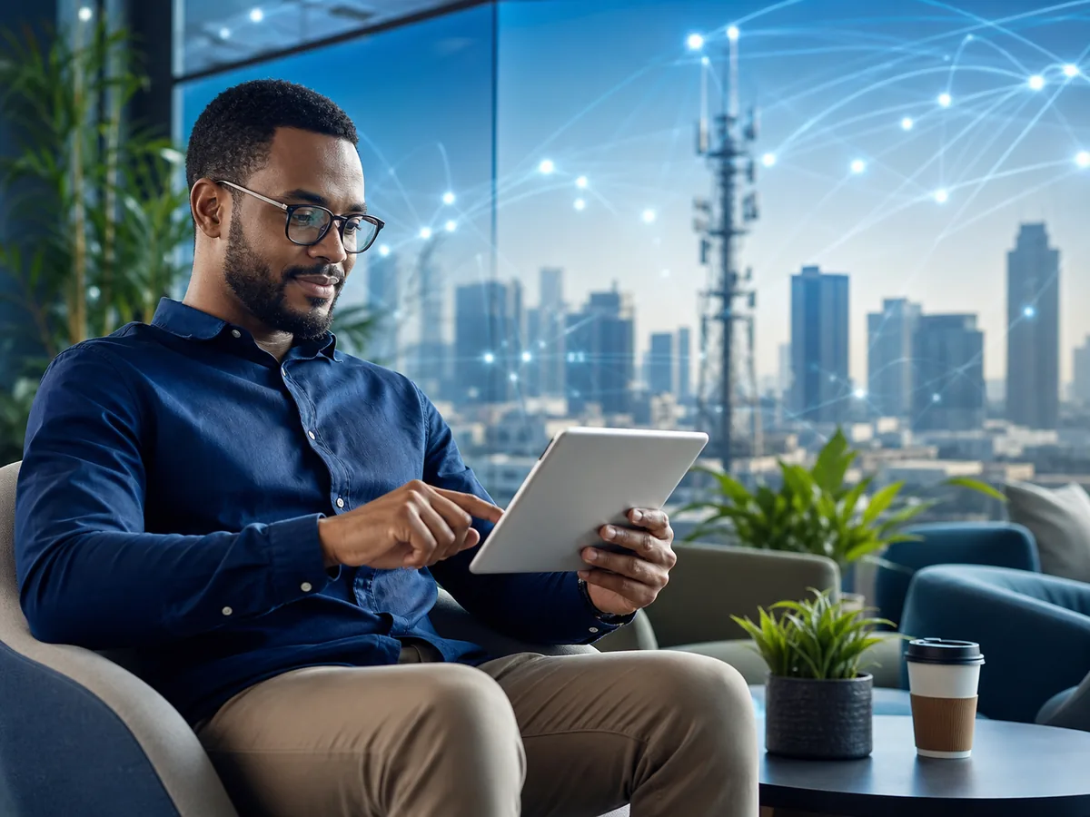 Technology professional reviewing job opportunities on a tablet